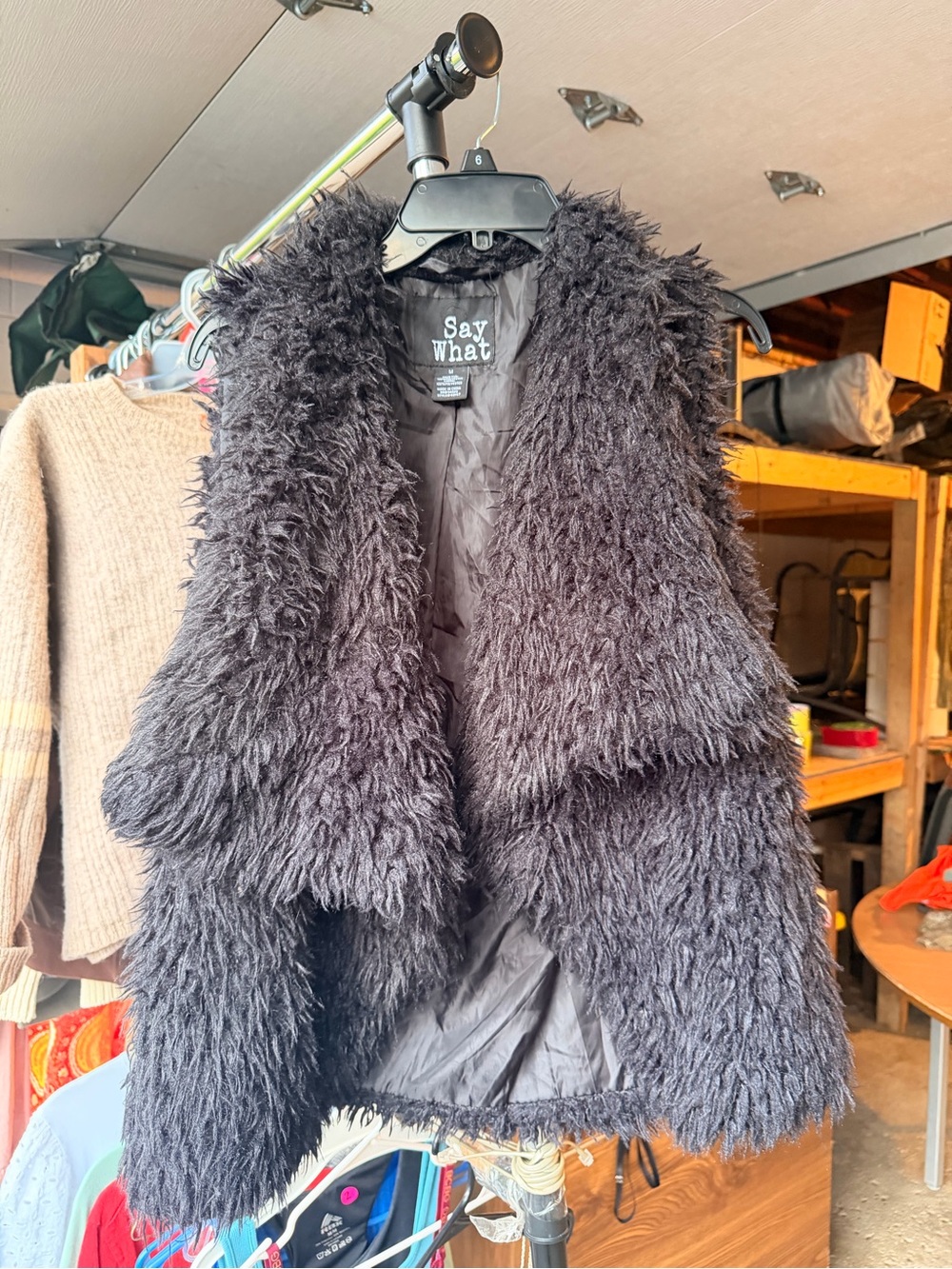 Say What? Black Shaggy Faux Fur Vest - Women's Cozy Open Front